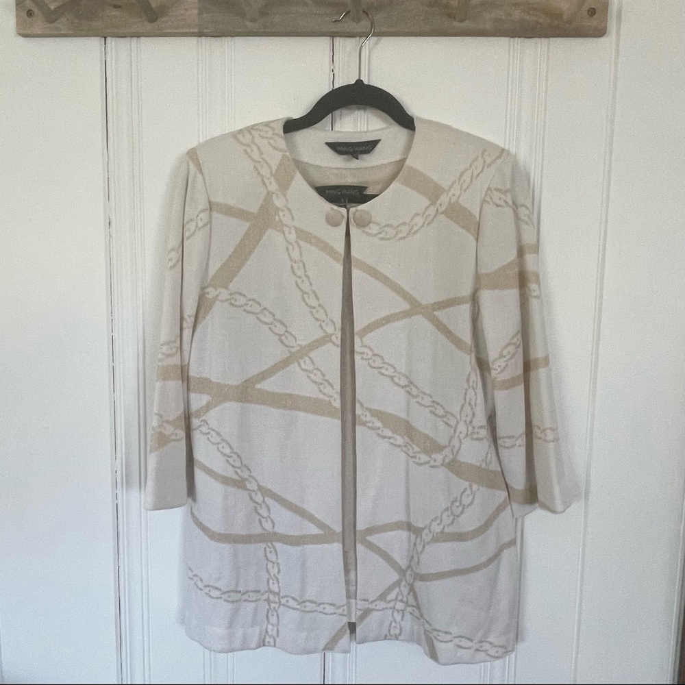 Two-Piece Gold and Off-White Cardigan Set by Ming Wang